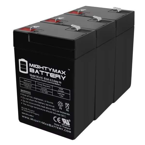 6V 4.5AH Battery Replaces 2 Million Candlepower Spotlight - 3 Pack, Mighty Max Battery, Mfr#: ML4-6MP3889974115
